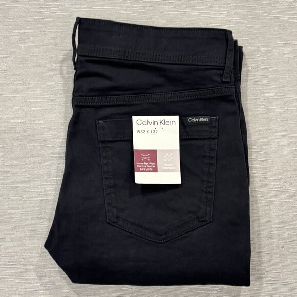 Calvin Klein Chino Pants Mens 32 x 32 Black Slim Fit Straight Flex Waist Cotton - Picture 1 of 13